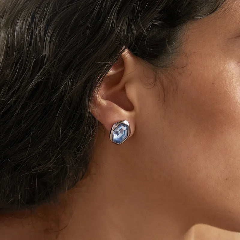 Pendientes estrella de mar de acero con piedras azules- EA681