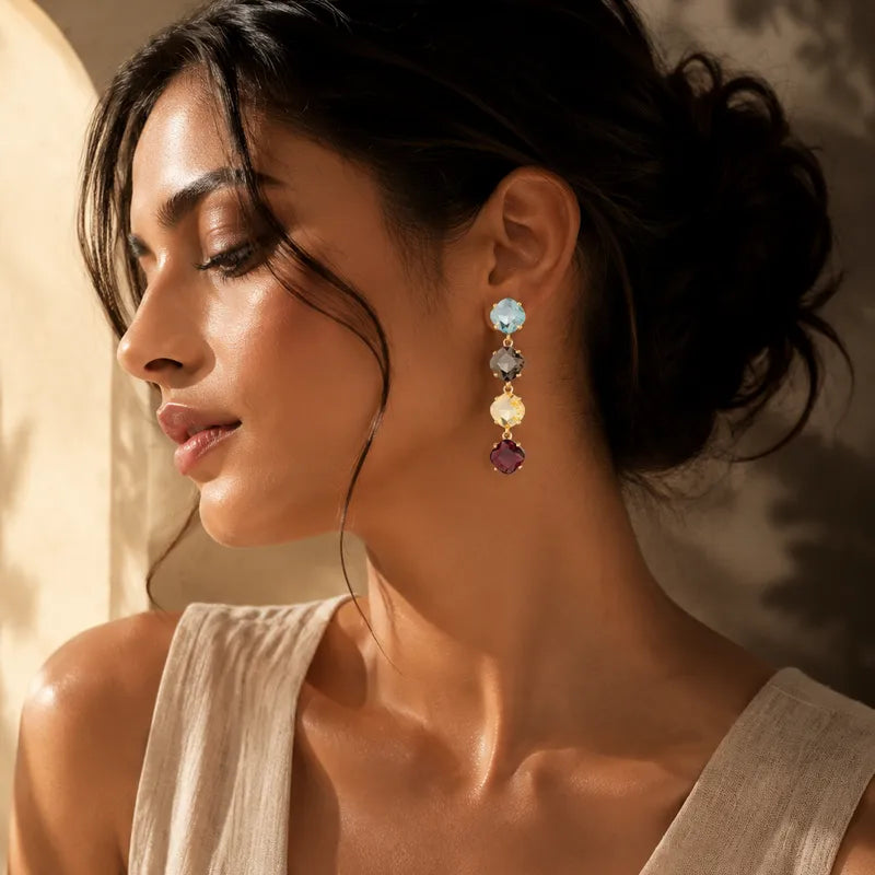 Σκουλαρίκια ατσάλινα με πολύχρωμες πέτρες ζιργκόν- EA364