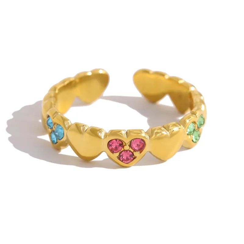 Gold-plated steel ring with colorful stones-R011