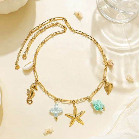 Κολιέ ατσάλινο με θαλασσινά στοιχεία - NE515