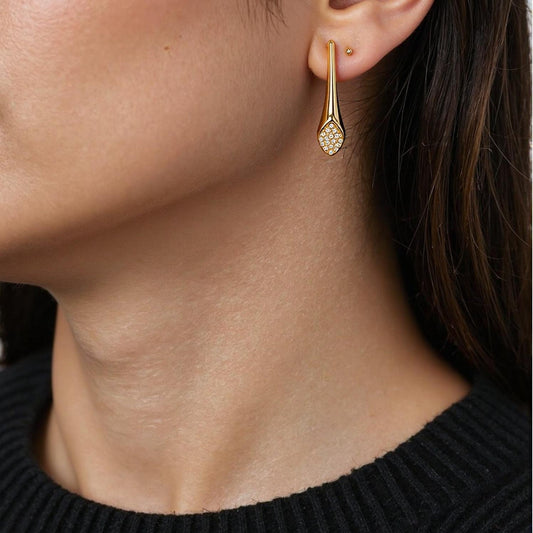 *Σκουλαρίκια επιχρυσωμένο ατσάλι μακρύ με zircon-EA278