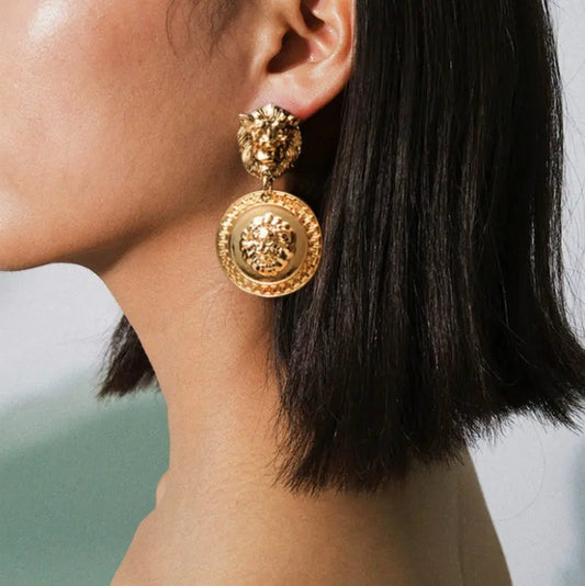 Σκουλαρίκια ορειχάλκινα με λιοντάρια - w189