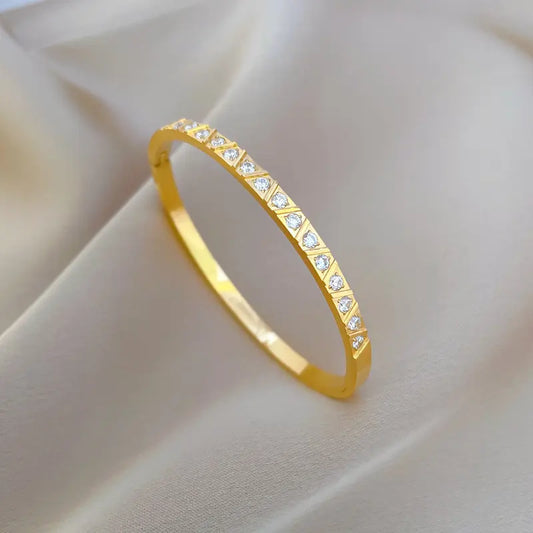 Pulseira de algema de aço com strass - w095