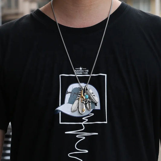 *Kολιέ ατσάλι με συλλογή φτερών-NE462