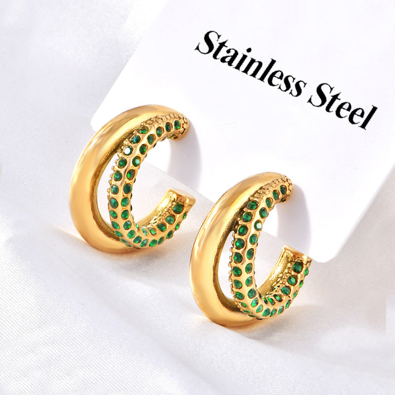 Σκουλαρίκια επιχρυσωμένο ατσάλι με πράσινα zircon-EA055