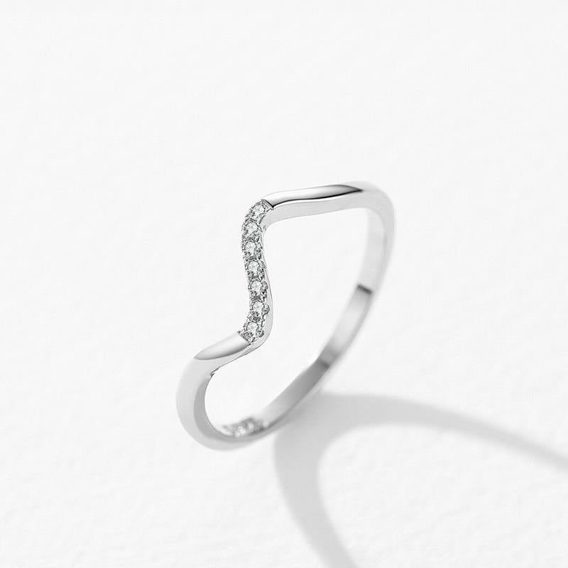 Steel ring with zig zag rhinestones-R051