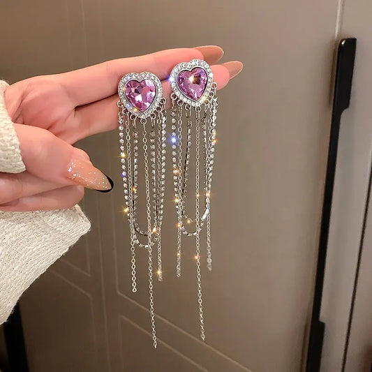 Brincos de latão com corações roxos - w119