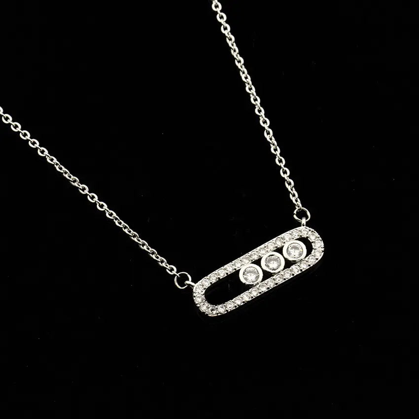 Collier de barre zircon (laiton en argent) -ne181