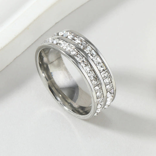 Δαχτυλίδι ατσάλι διπλό με στρας-R189