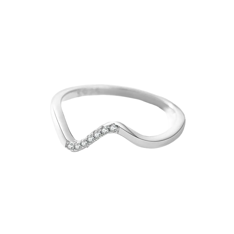 Steel ring with zig zag rhinestones-R051