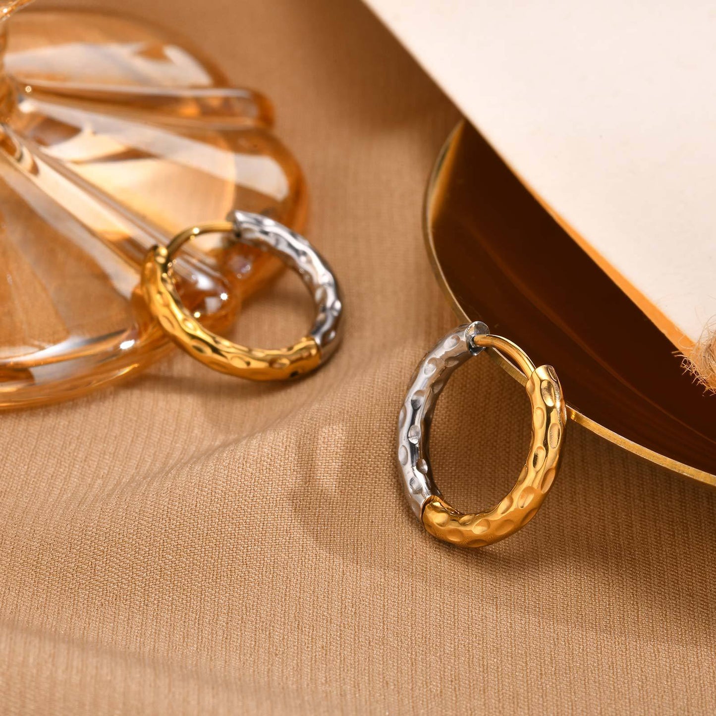 Σκουλαρίκια επιχρυσωμένο ατσάλι δίχρωμο-EA626