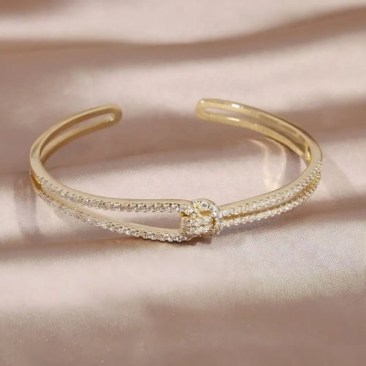 Brass handcuff bracelet with rhinestones - w263