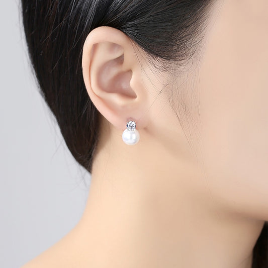 Σκουλαρίκια ατσάλι με zircon και πέρλα-EA417