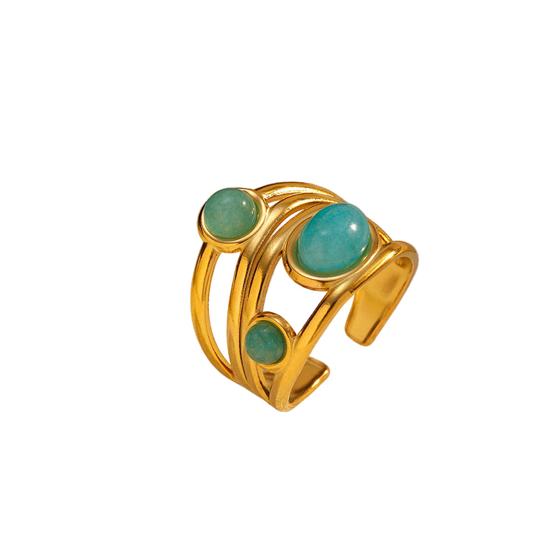 Gold-plated steel ring with turquoise stones-R046