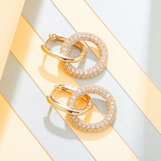 Σκουλαρίκια με διπλό κρίκο ατσάλι και πέτρες zircon-EA537