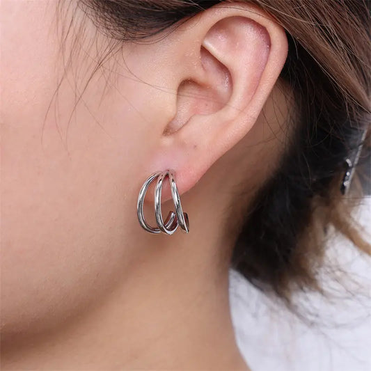 *Σκουλαρίκια ατσάλι τριπλός κρίκος-EA299