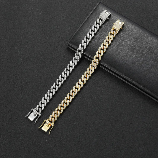 Ampia catena d'argento maschio bracciale con cristalli-BR247