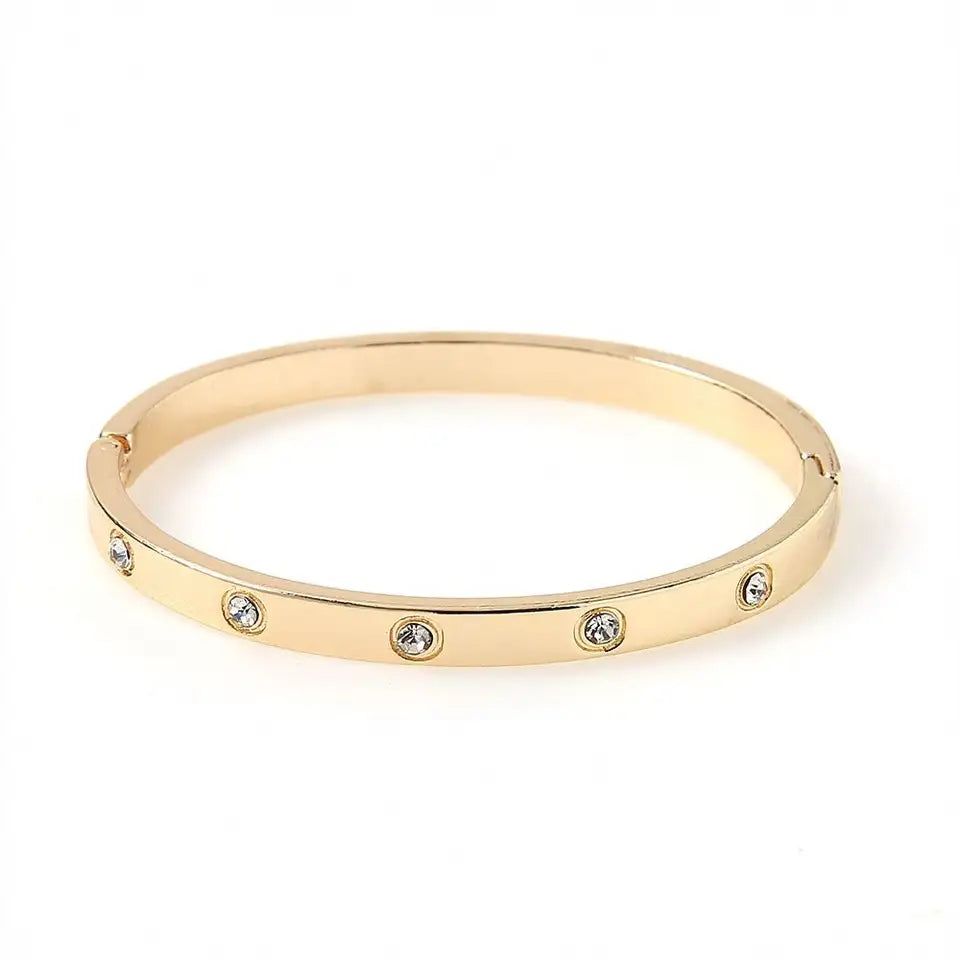 Gold steel handcuff bracelet with rhinestones - BR200