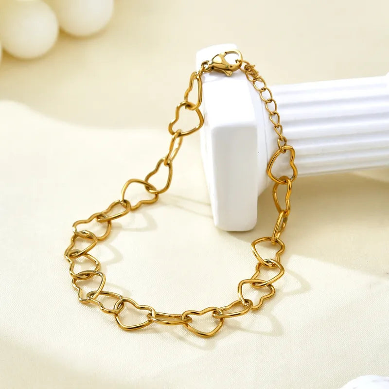 Βραχιόλι επιχρυσωμένο ατσάλι με καρδιές-BR090