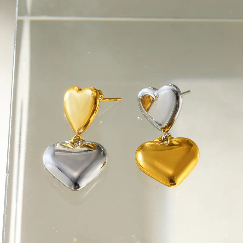 Σκουλαρίκια επιχρυσωμένο ατσάλι με καρδιές - EA708