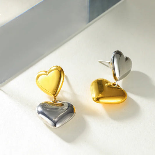 Σκουλαρίκια επιχρυσωμένο ατσάλι με καρδιές - EA708
