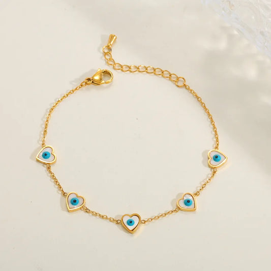 Brățară din oțel placat cu aur cu inimi și ochi-BR497