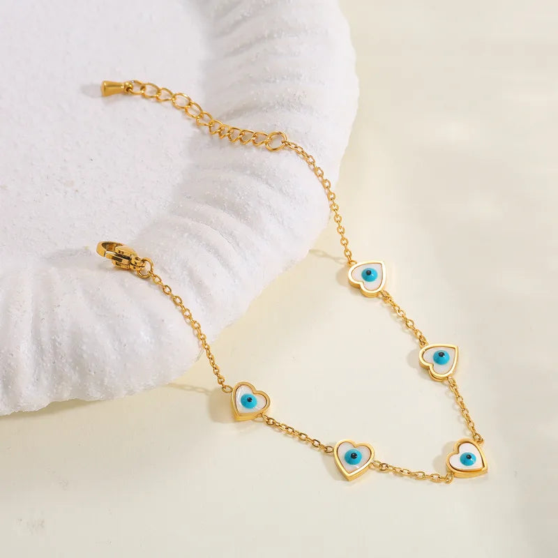 Brățară din oțel placat cu aur cu inimi și ochi-BR497