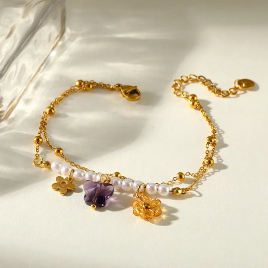 Βραχιόλι ατσάλινο με πέρλες και ακρυλικά στοιχεία - BR140