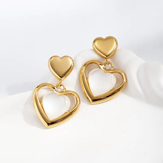 Σκουλαρίκια επιχρυσωμένο ατσάλι με καρδιές - EA707