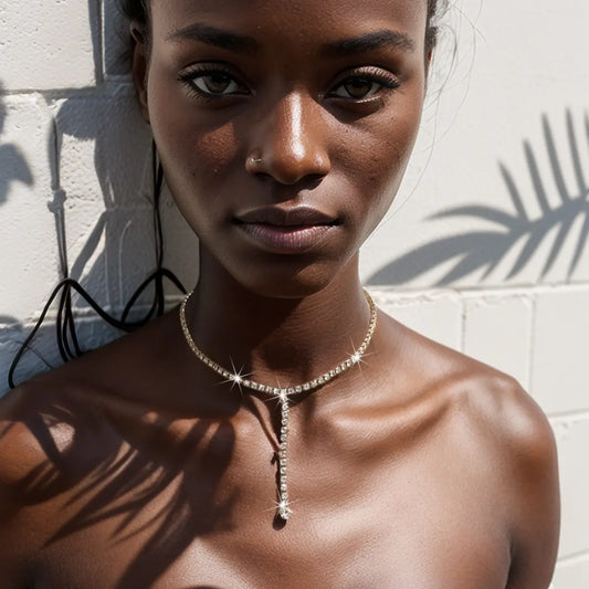 Brass necklace with rhinestones - w176