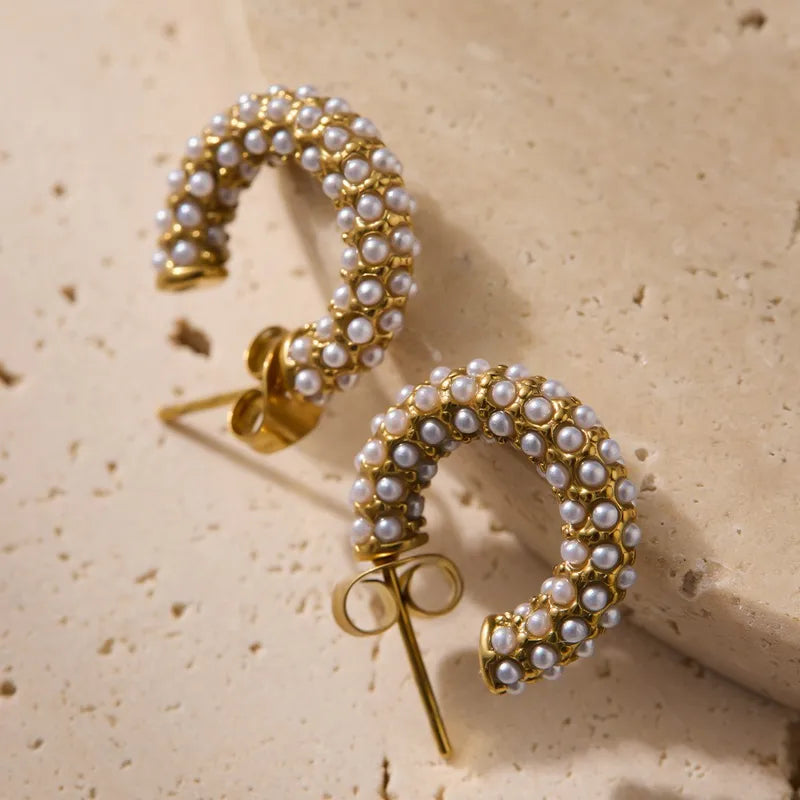 Σκουλαρίκια επιχρυσωμένο ατσάλι κρίκοι με πέρλα - EA695