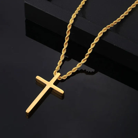 Collier en acier Golden Cross avec chaîne-NE159