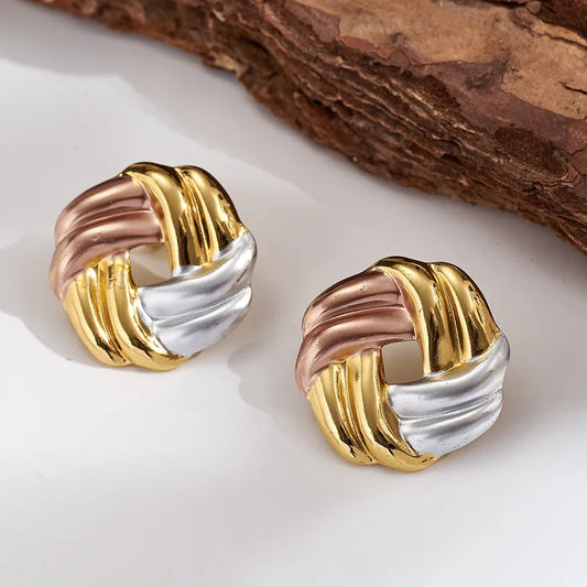 Σκουλαρίκια ατσάλι τρίχρωμος κόμπος-EA325