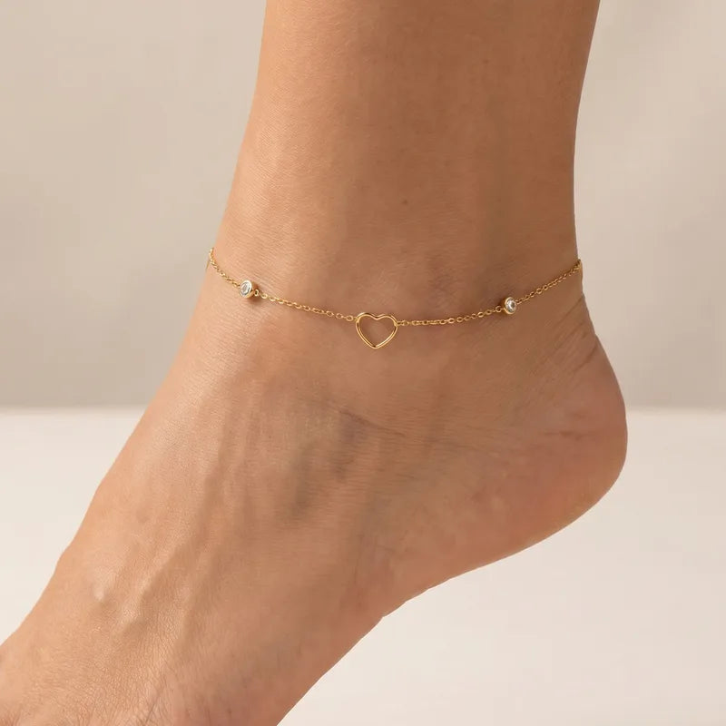Steel anklet with hearts and zircon - AN071