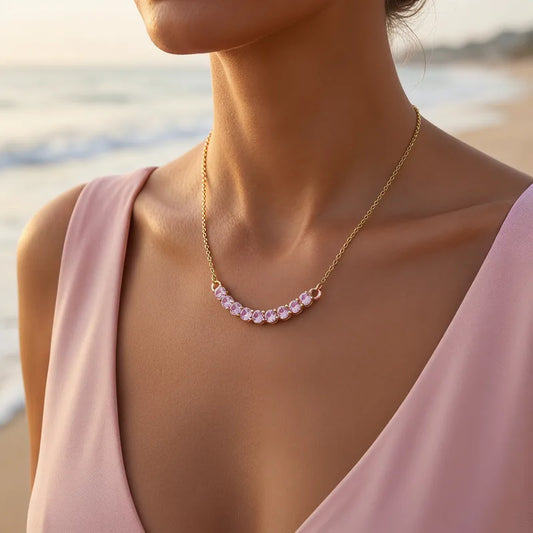 Collar de acero con circonita lila - NE377