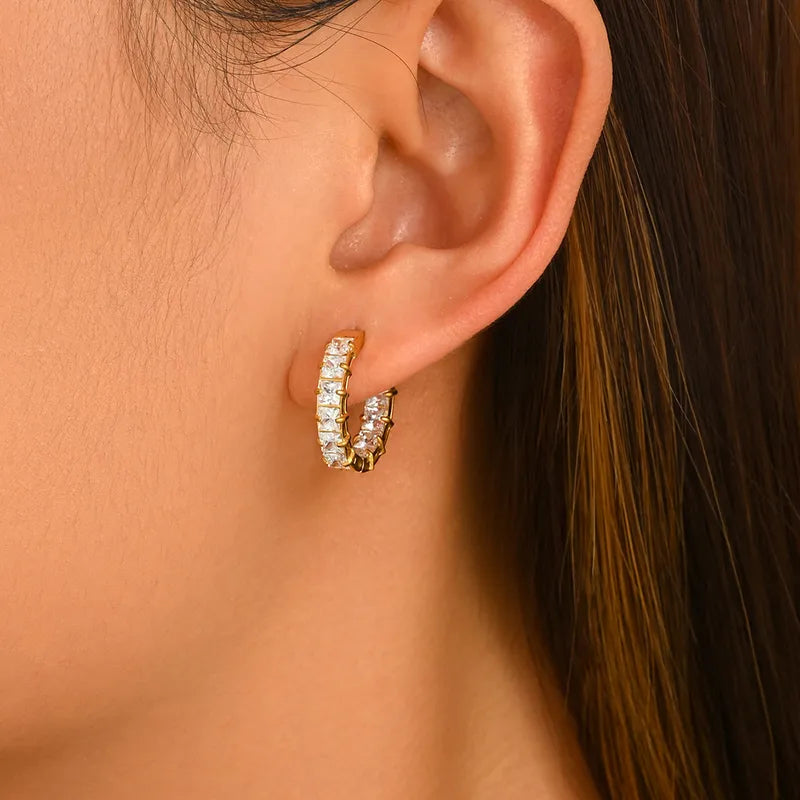 Pendientes estrella de mar de acero con piedras azules- EA681