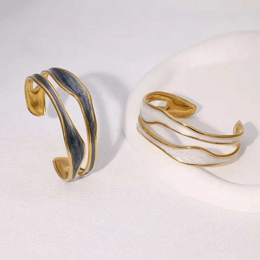 Brățară cu model deschis din oțel placat cu aur și email-BR126