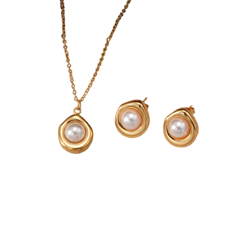 Σετ κοσμημάτων επιχρυσωμένο ατσάλι με πέρλες-SET062