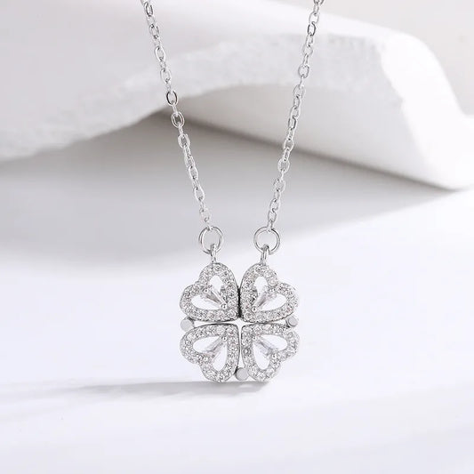 Κολιέ ατσάλι ενωμένες καρδιές με στρας-NE044