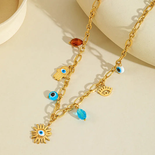 Κολιέ ατσάλινο με καλοκαιρινά μάτια- ne657