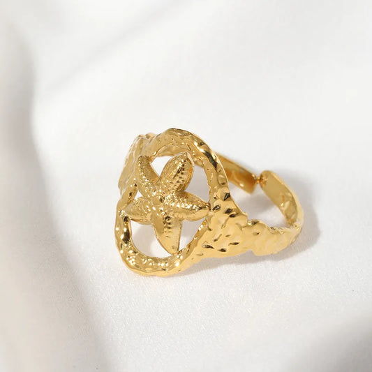 Δαχτυλίδι επιχρυσωμένο ατσάλι με αστερία - R370