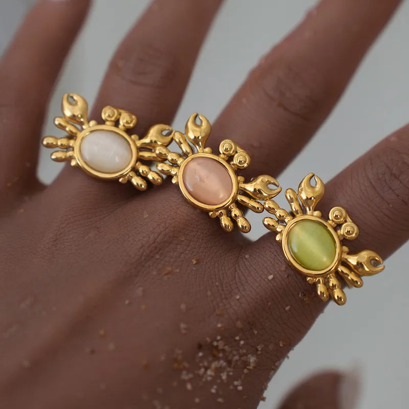 Δαχτυλίδι επιχρυσωμένο ατσάλι καβούρι με πέτρα-R225