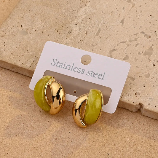 Σκουλαρίκια ατσάλινα με πράσινη ρητίνη - EA714