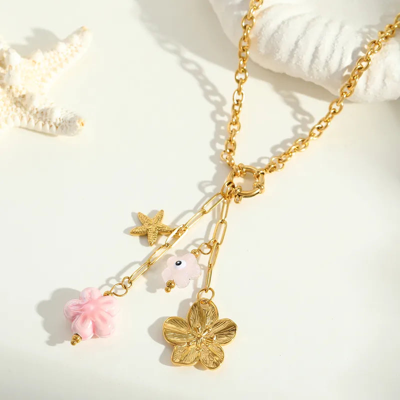Κολιέ επιχρυσωμένο ατσάλι με καλοκαιρινά charms - NE029