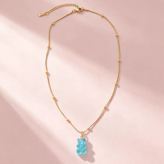 Steel necklace with pink zircon hearts - NE426