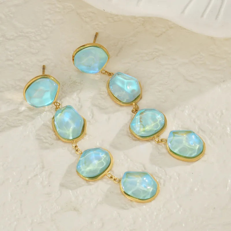 Σκουλαρίκια επιχρυσωμένο ατσάλι γαλάζια κρύσταλλα-EA648