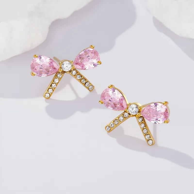 Σκουλαρίκια ατσάλι φιόγκοι με zircon-EA352