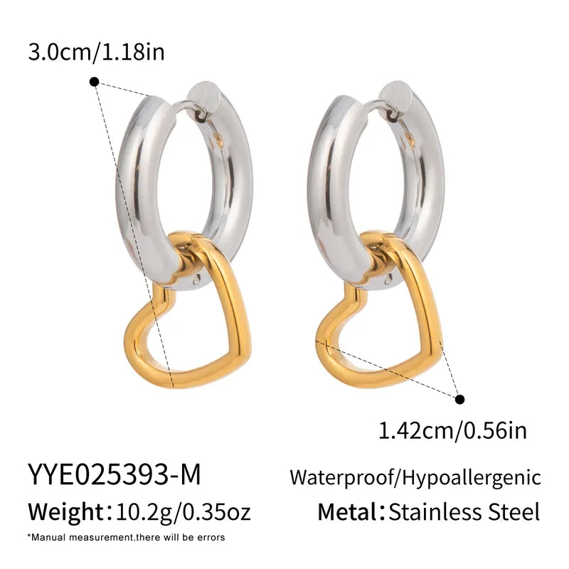 Σκουλαρίκια ατσάλι κρικάκια με χρυσή καρδιά-EA127