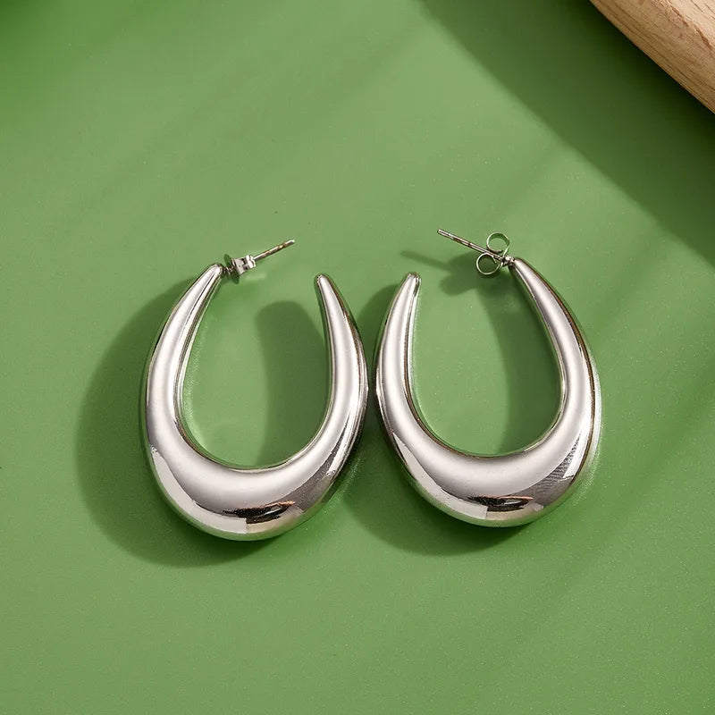 *Σκουλαρίκια ασημί ατσάλι οβάλ κρίκος-EA436