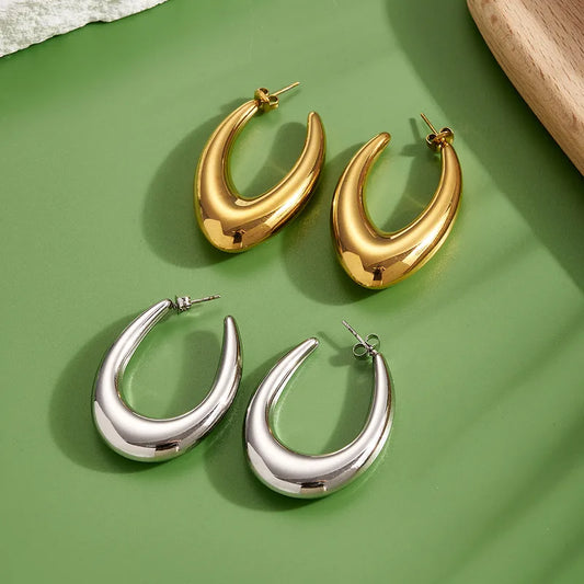 Earrings of silver steel oval link-ea436